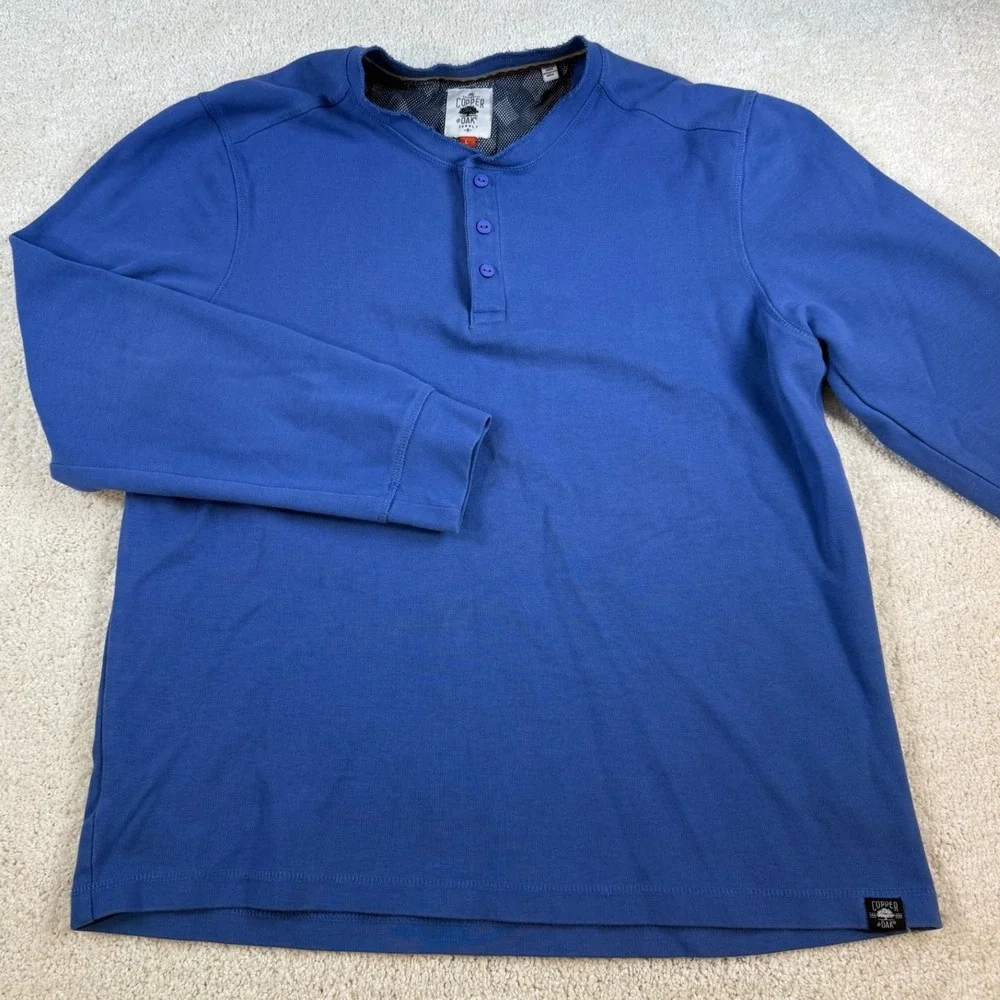 Copper & Oak Supply Mens Long‎ Sleeve Henley Shirt Blue Size L Distressed Edges